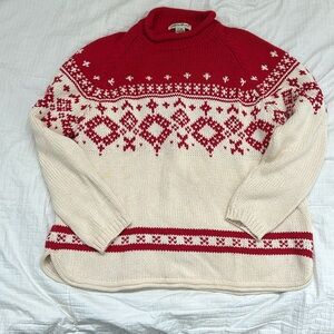 Vintage Eddie Bower Ski Sweater Intarsia Snowflake Red Cream Sz W’s L Petite